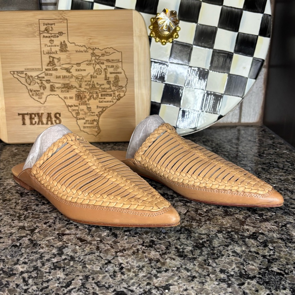 Ulla Johnson Yana Babouche Woven Tan Leather Mules Size 8